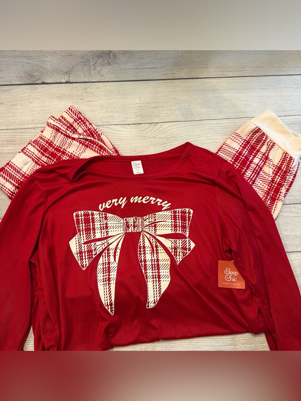 Sleep Chic Women’s Red Plaid Bow Holiday Pajama Set